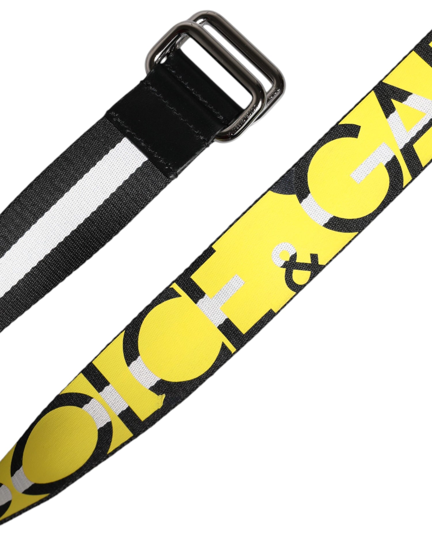 Dolce &amp; Gabbana Black Yellow Logo Striped Metal Buckle Belt