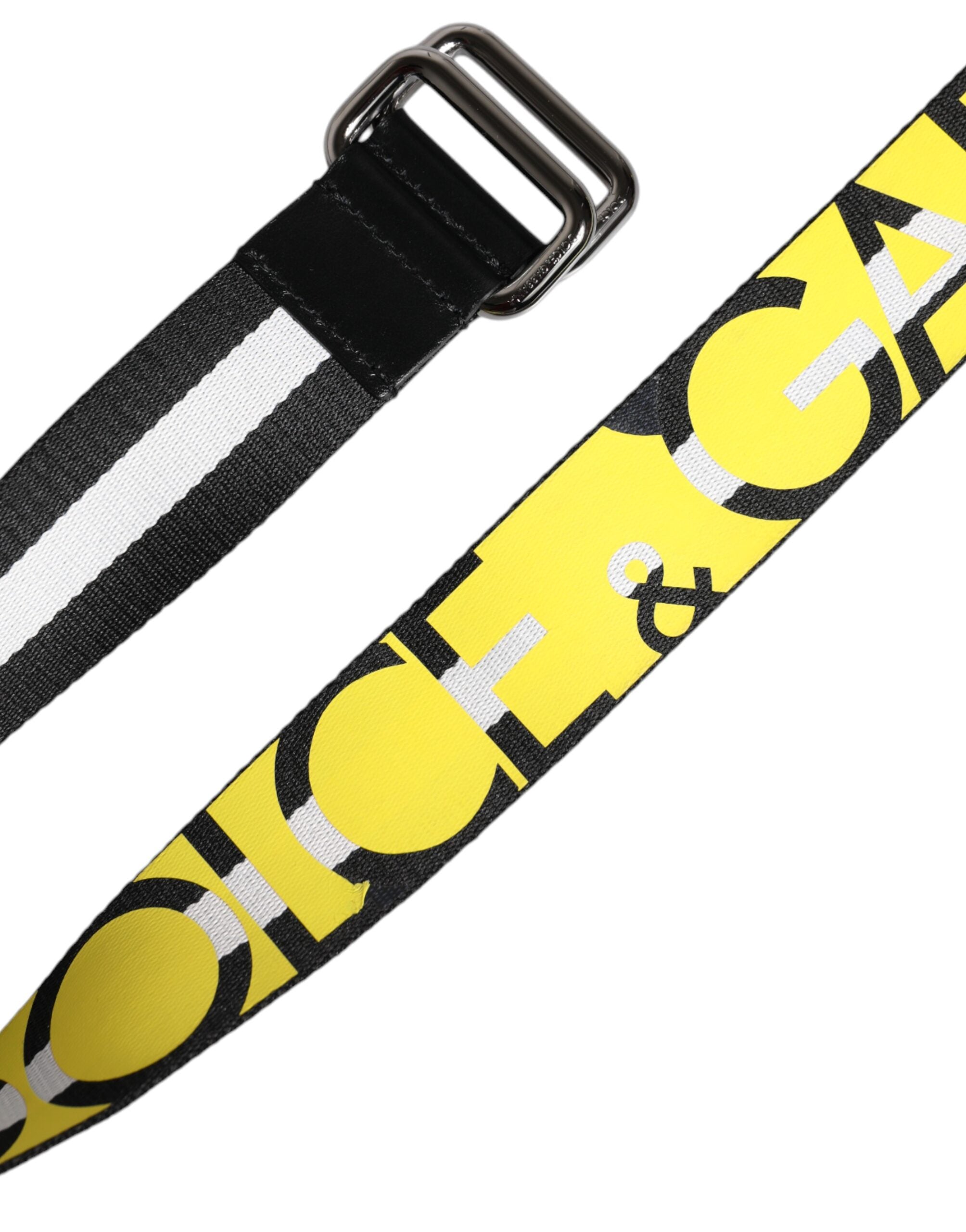 Dolce &amp; Gabbana Black Yellow Logo Striped Metal Buckle Belt
