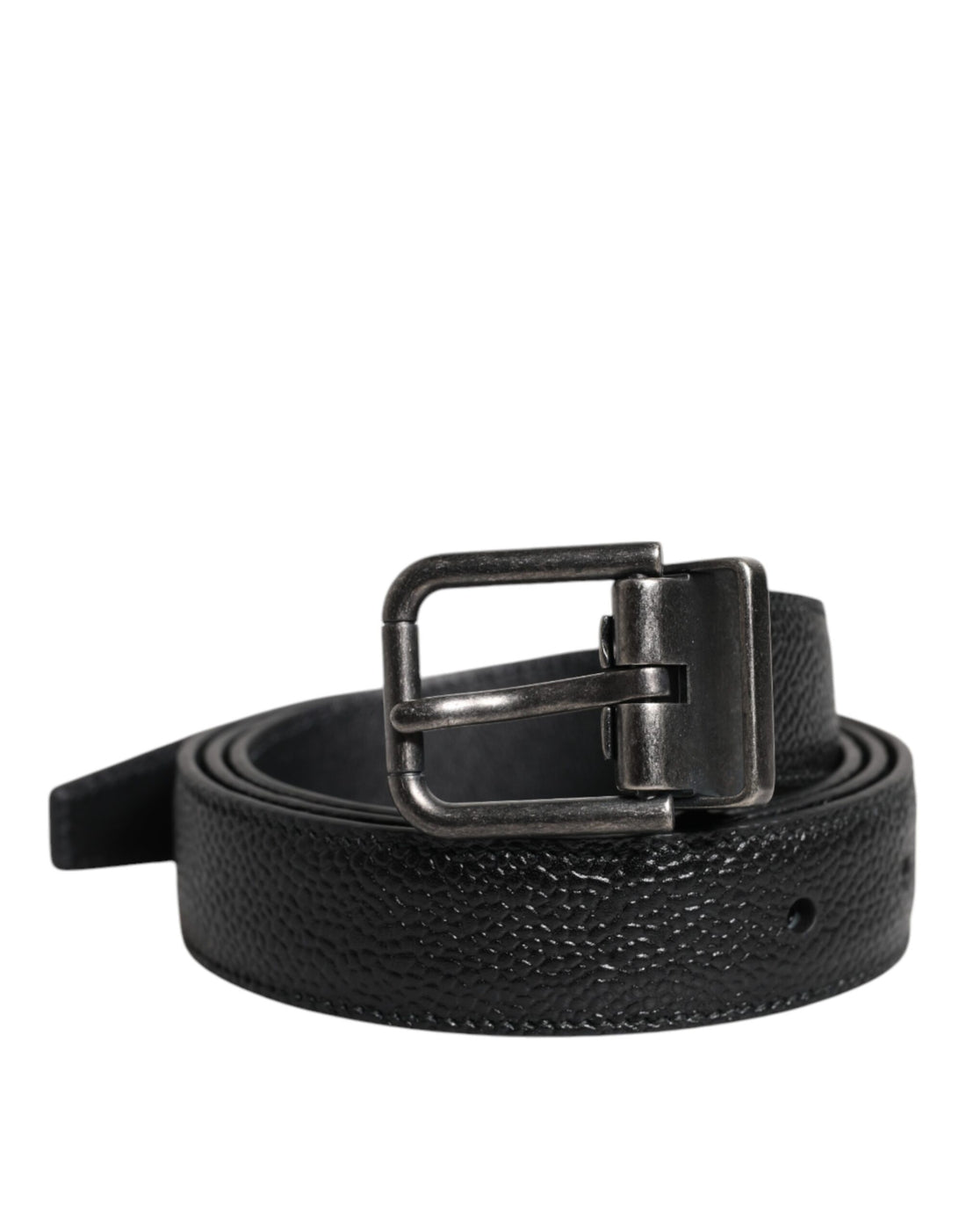 Dolce &amp; Gabbana Black Calf Leather Classic Metal Buckle Belt