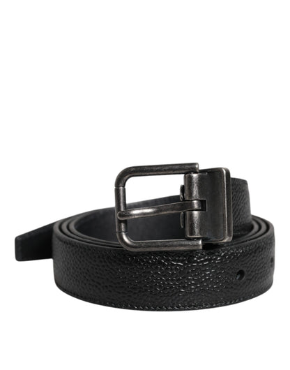 Dolce &amp; Gabbana Black Calf Leather Classic Metal Buckle Belt