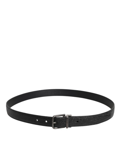 Dolce &amp; Gabbana Black Calf Leather Classic Metal Buckle Belt