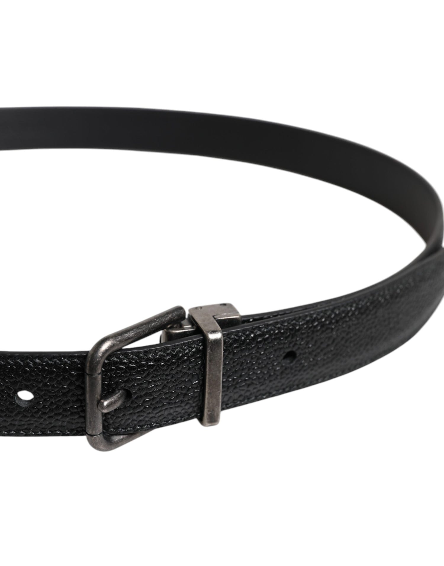Dolce &amp; Gabbana Black Calf Leather Classic Metal Buckle Belt