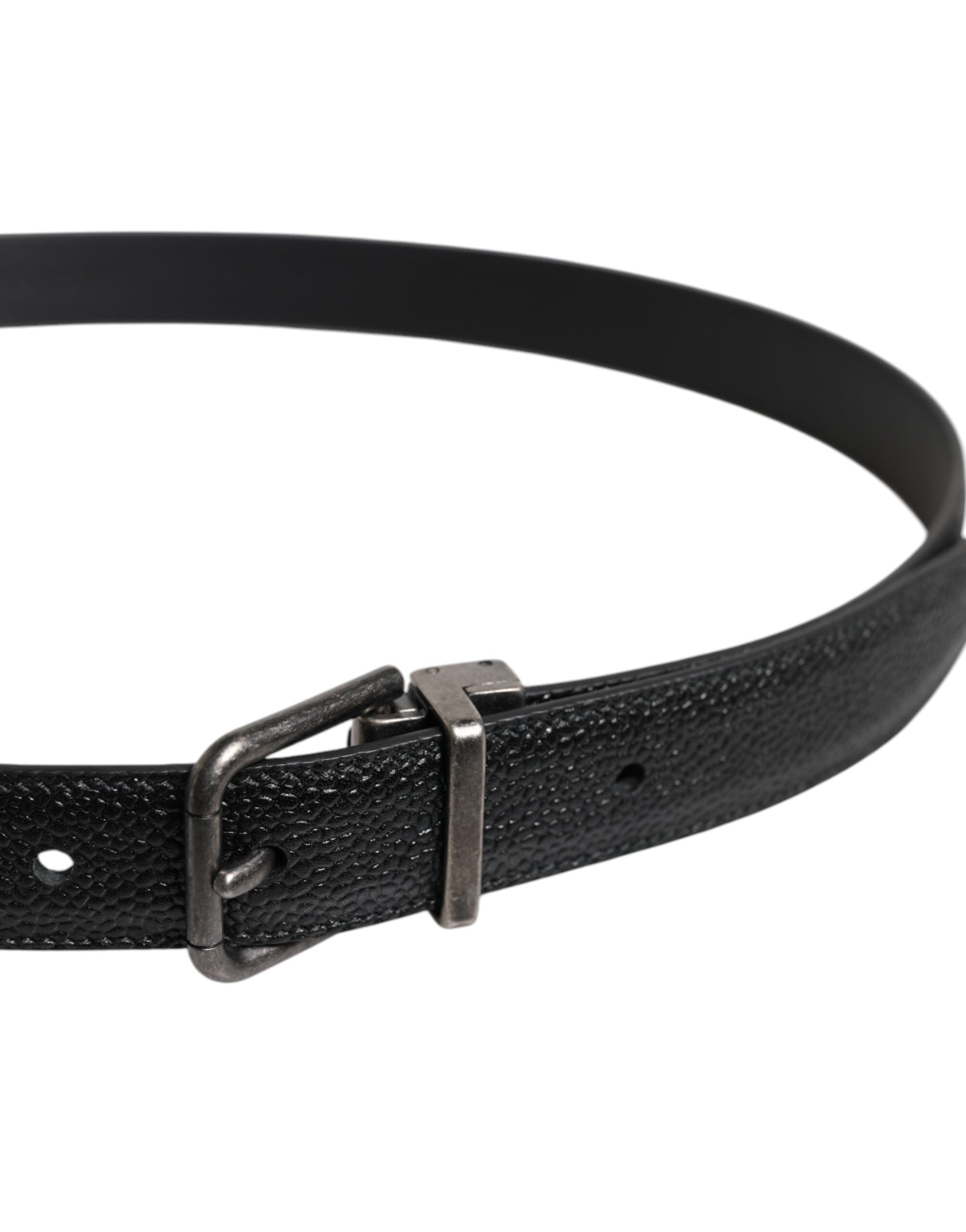 Dolce &amp; Gabbana Black Calf Leather Classic Metal Buckle Belt