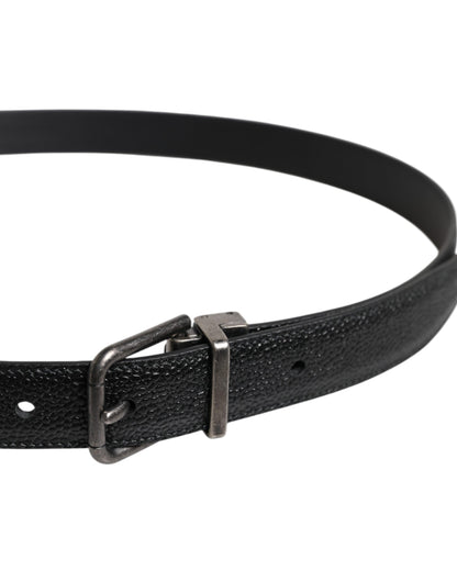 Dolce &amp; Gabbana Black Calf Leather Classic Metal Buckle Belt