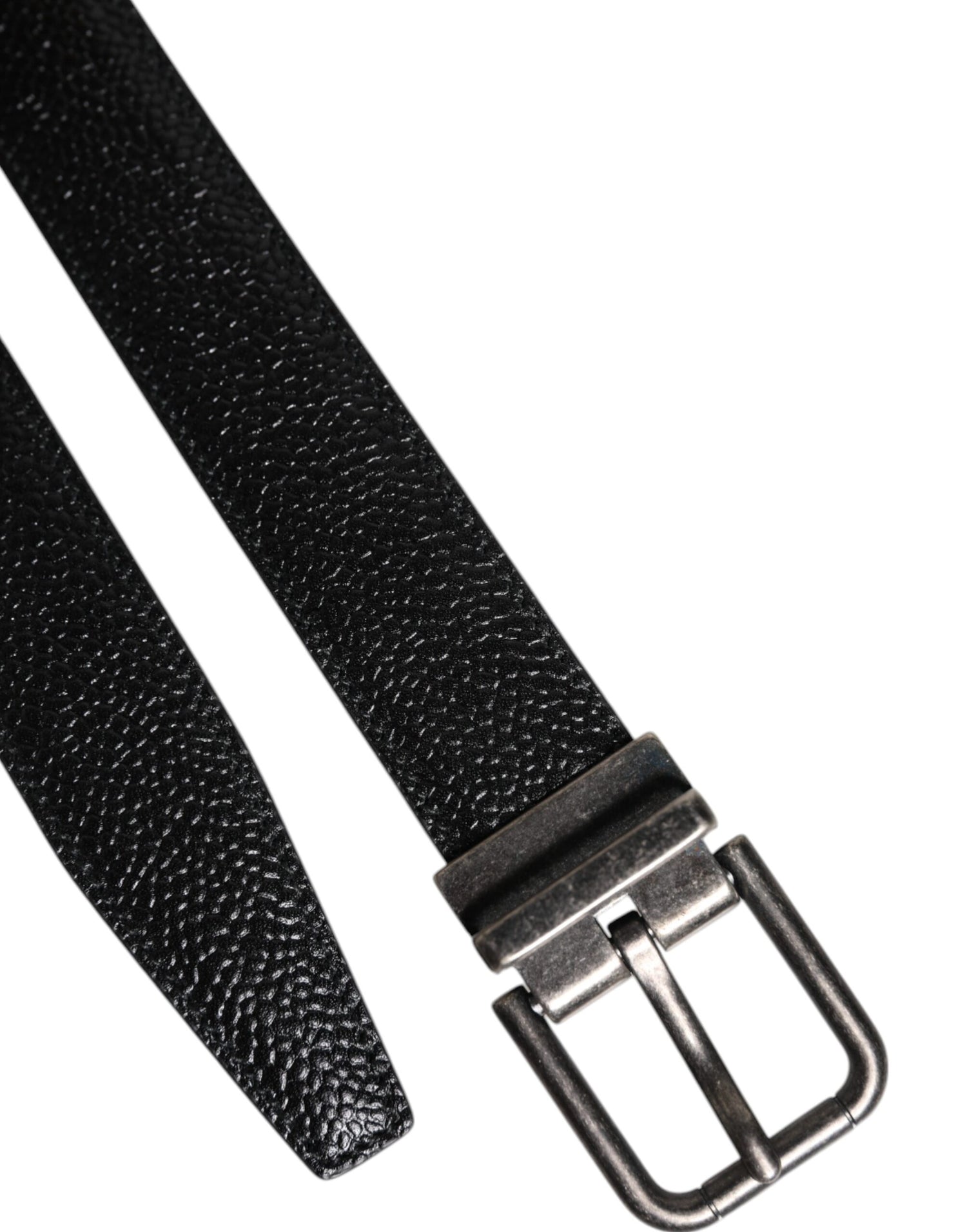 Dolce &amp; Gabbana Black Calf Leather Classic Metal Buckle Belt
