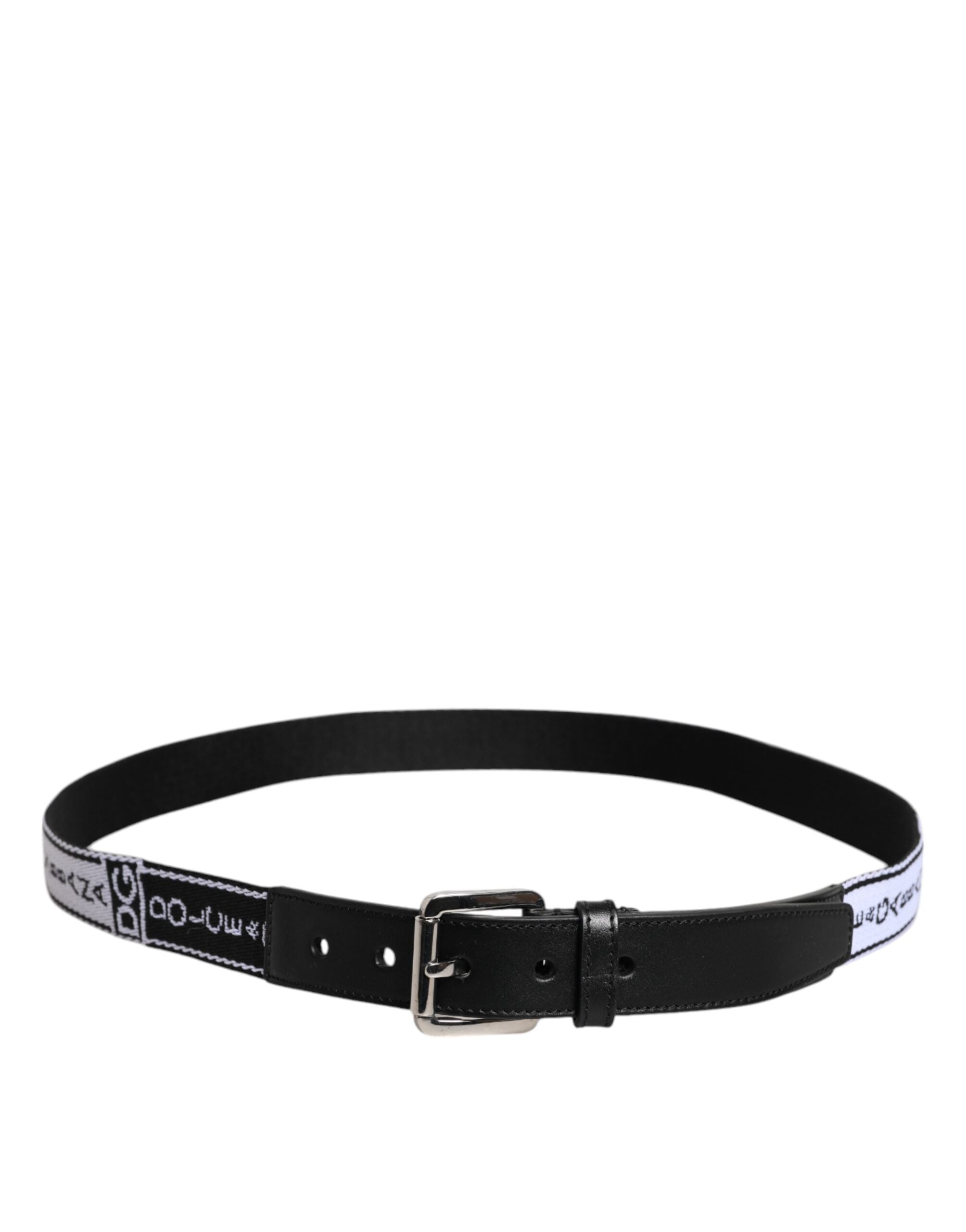 Dolce &amp; Gabbana Black White Printed Metal Logo Buckle Belt