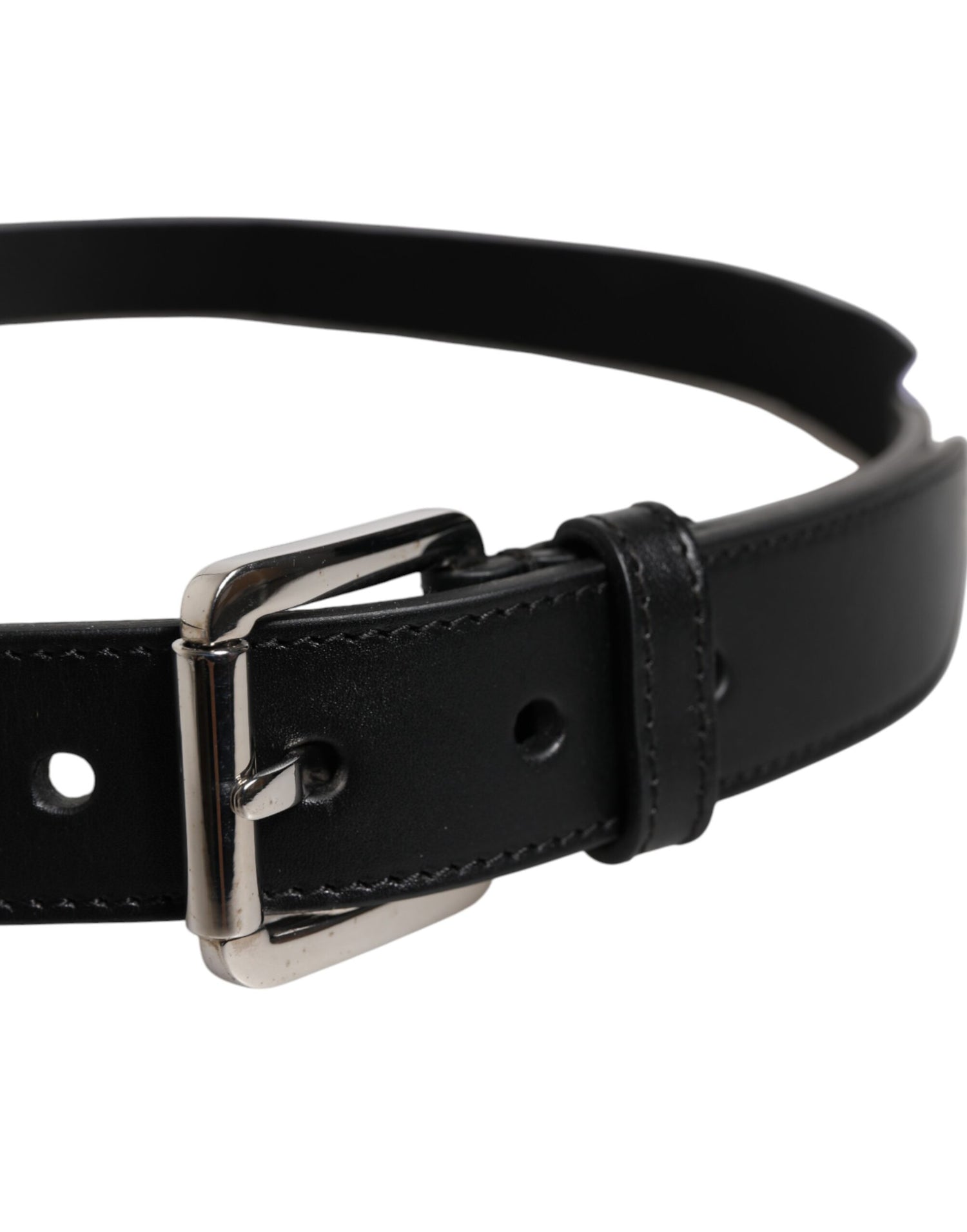 Dolce &amp; Gabbana Black White Printed Metal Logo Buckle Belt