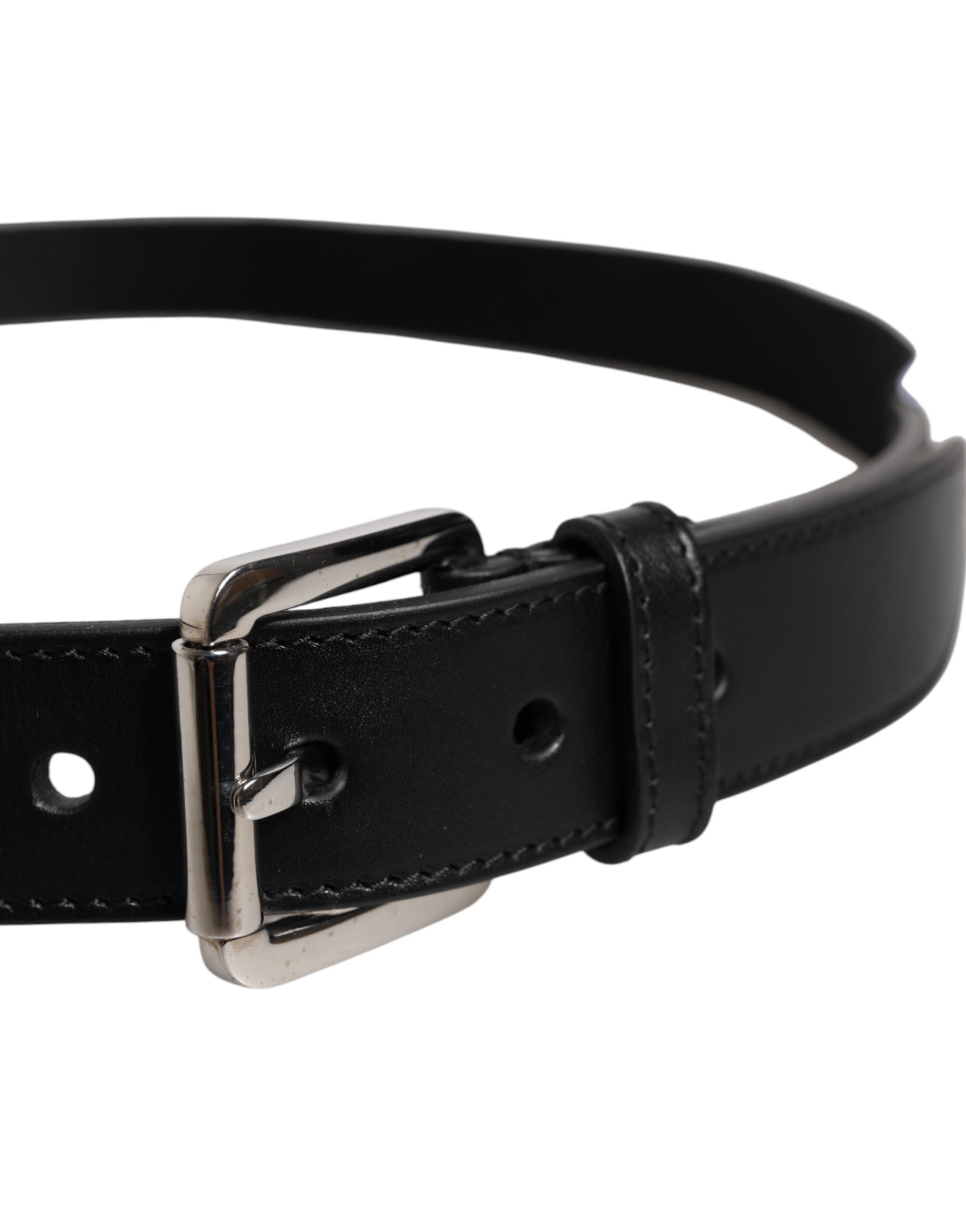 Dolce &amp; Gabbana Black White Printed Metal Logo Buckle Belt