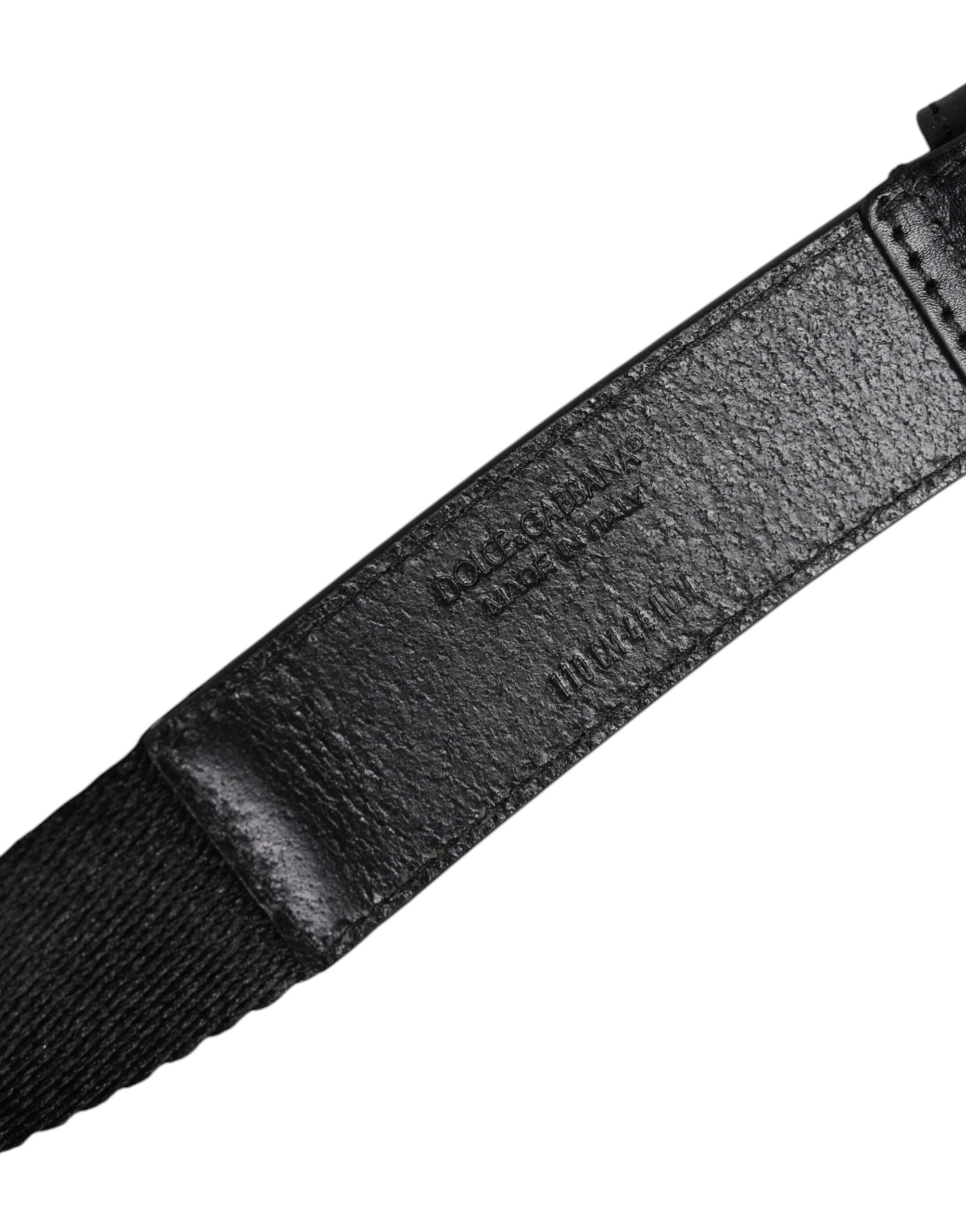 Dolce &amp; Gabbana Black White Printed Metal Logo Buckle Belt