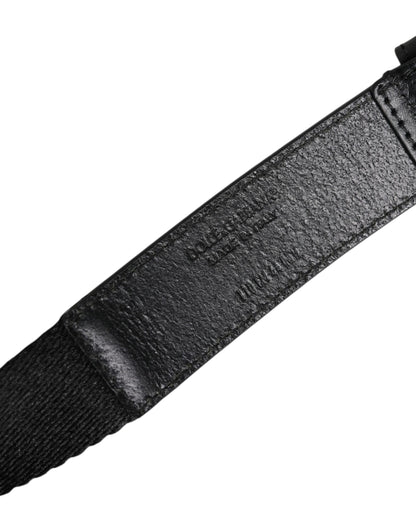 Dolce &amp; Gabbana Black White Printed Metal Logo Buckle Belt