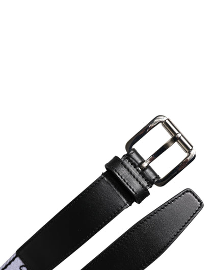 Dolce &amp; Gabbana Black White Printed Metal Logo Buckle Belt
