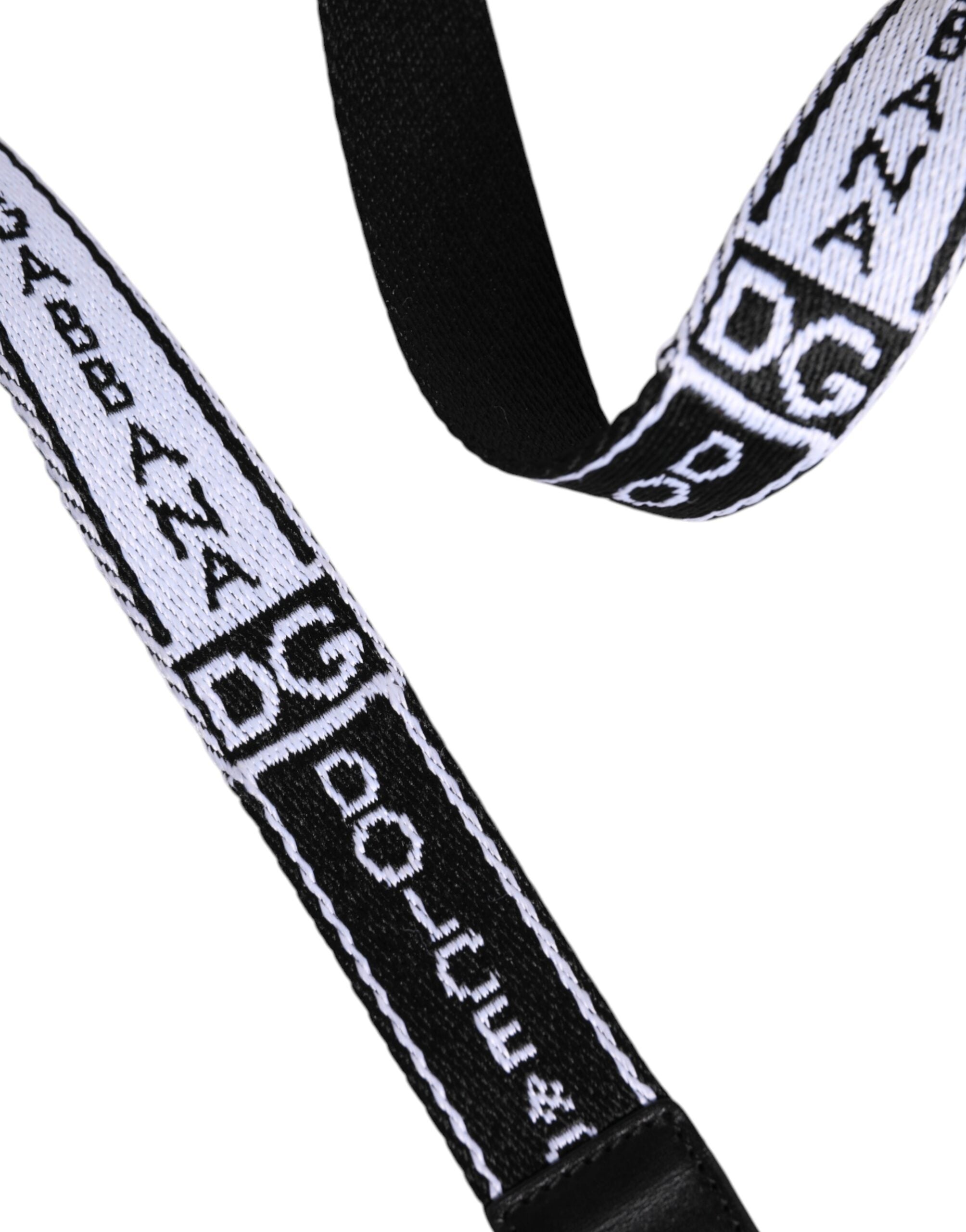 Dolce &amp; Gabbana Black White Printed Metal Logo Buckle Belt