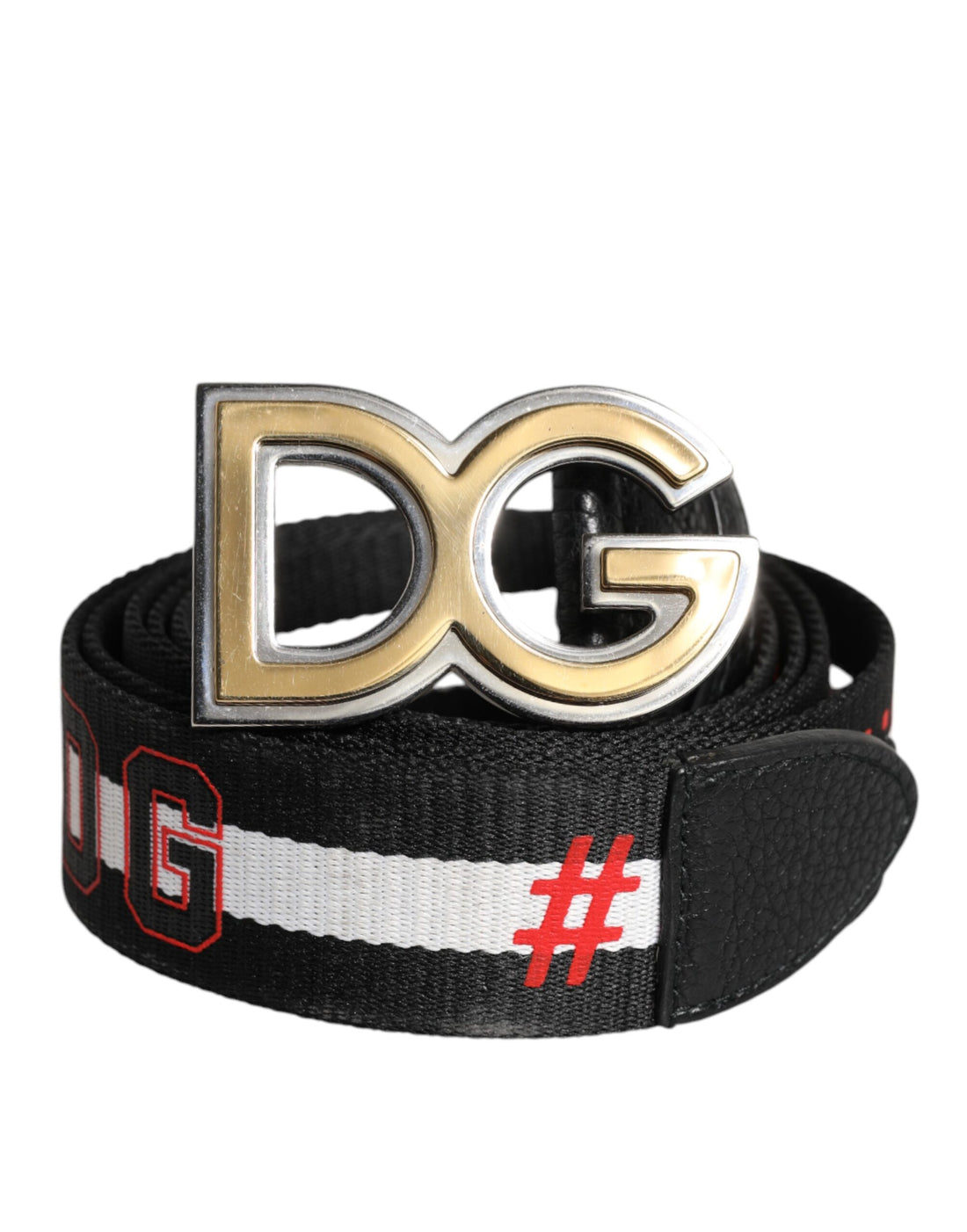 Dolce &amp; Gabbana Black White Printed Metal Logo Buckle Belt