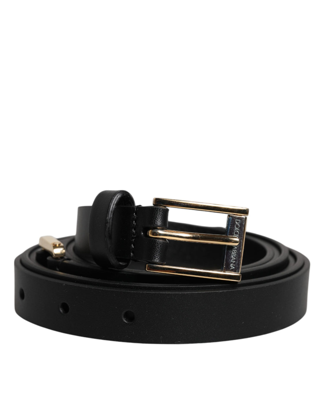 Dolce &amp; Gabbana Black Calfskin Classic Metal Logo Buckle Belt