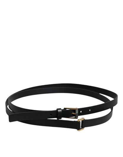 Dolce &amp; Gabbana Black Calfskin Classic Metal Logo Buckle Belt