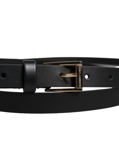 Dolce &amp; Gabbana Black Calfskin Classic Metal Logo Buckle Belt