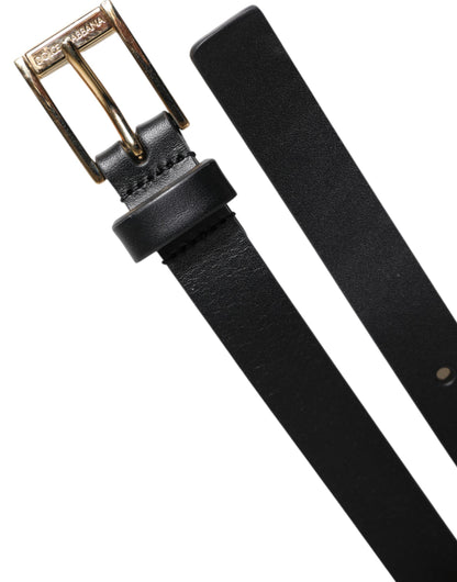 Dolce &amp; Gabbana Black Calfskin Classic Metal Logo Buckle Belt