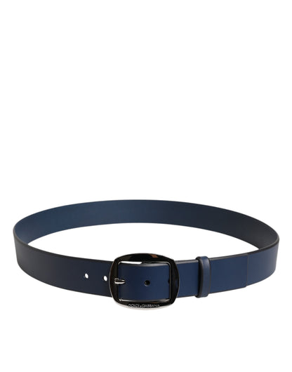 Dolce &amp; Gabbana Blue Calf Leather Classic Metal Buckle Belt