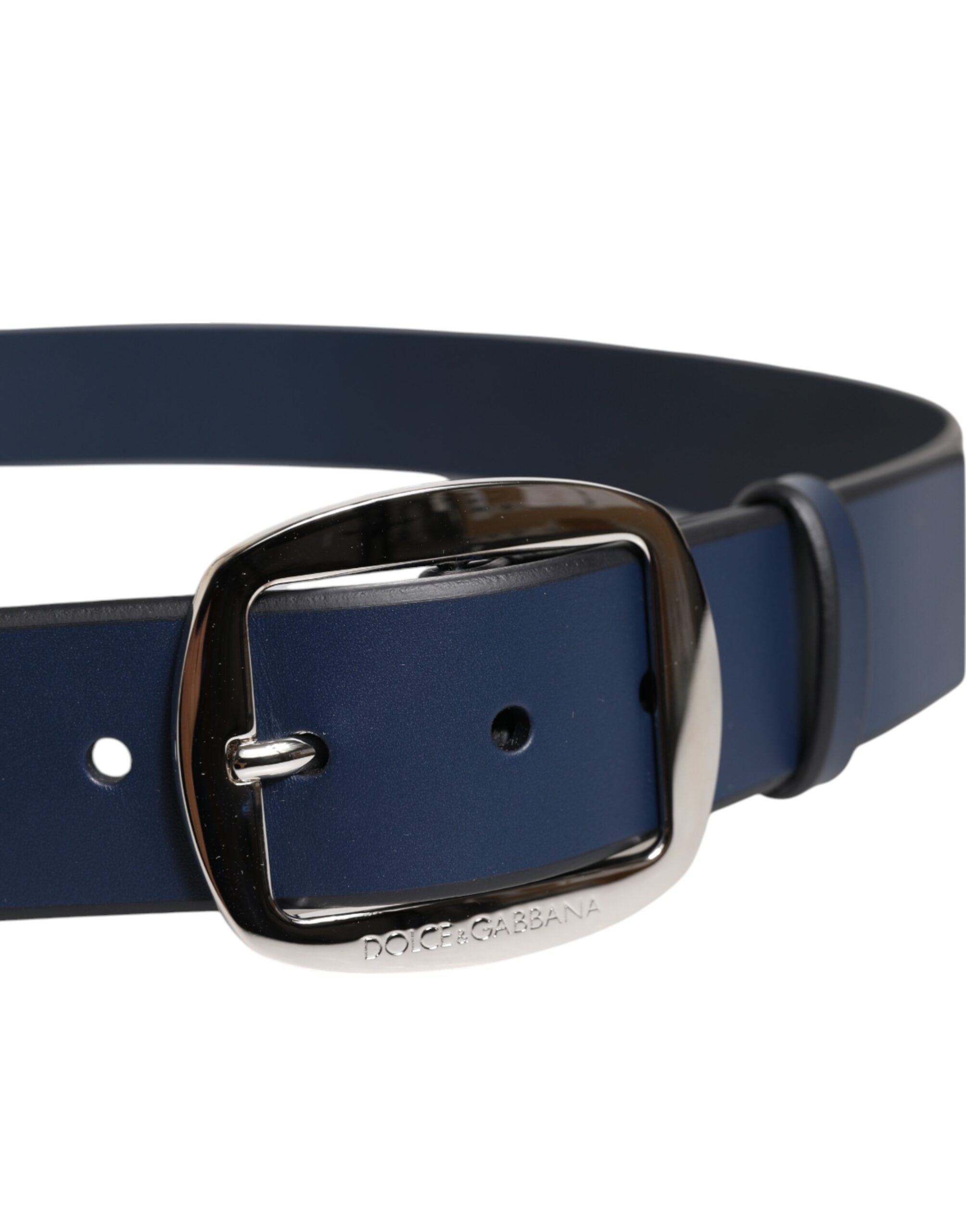 Dolce &amp; Gabbana Blue Calf Leather Classic Metal Buckle Belt