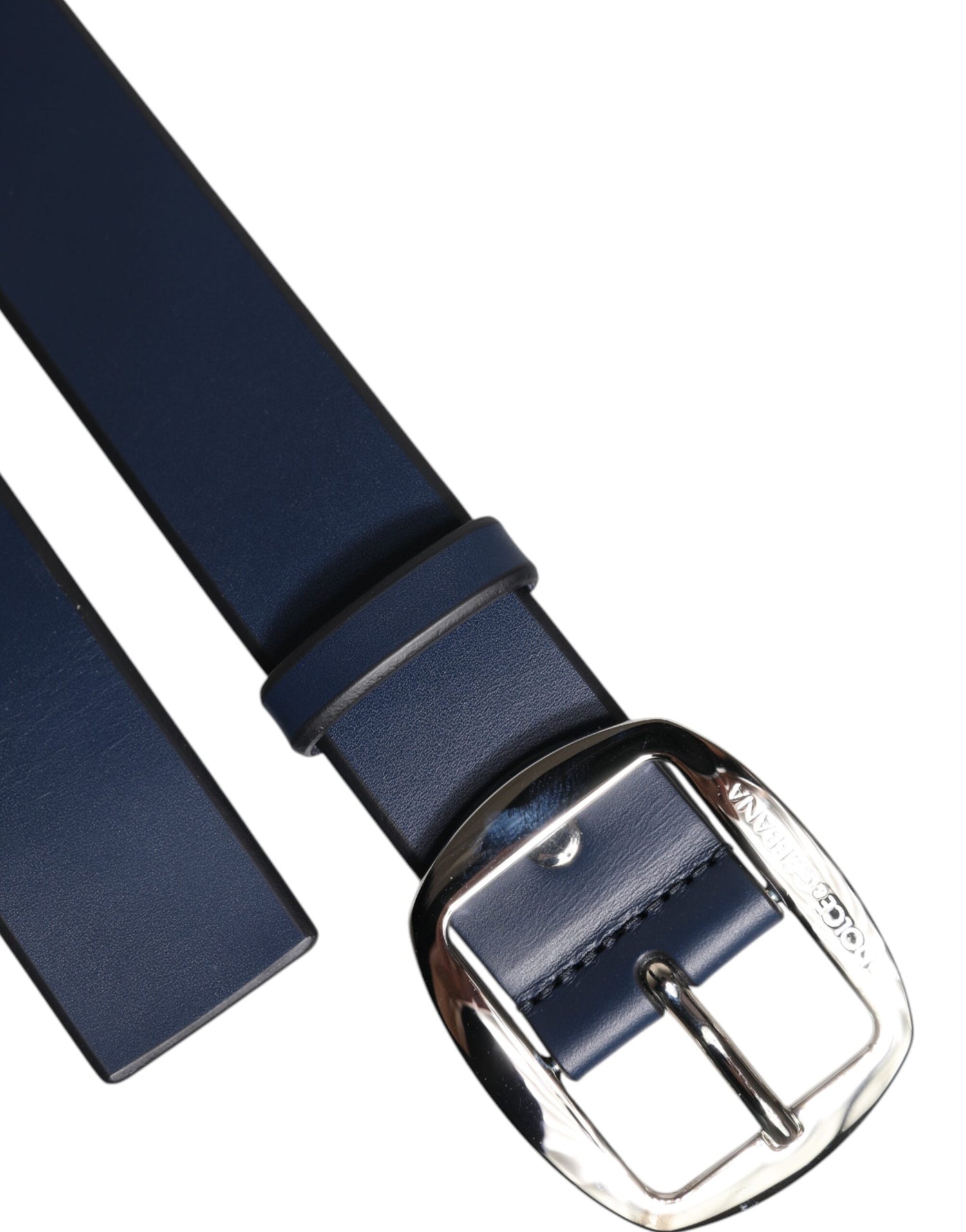 Dolce &amp; Gabbana Blue Calf Leather Classic Metal Buckle Belt