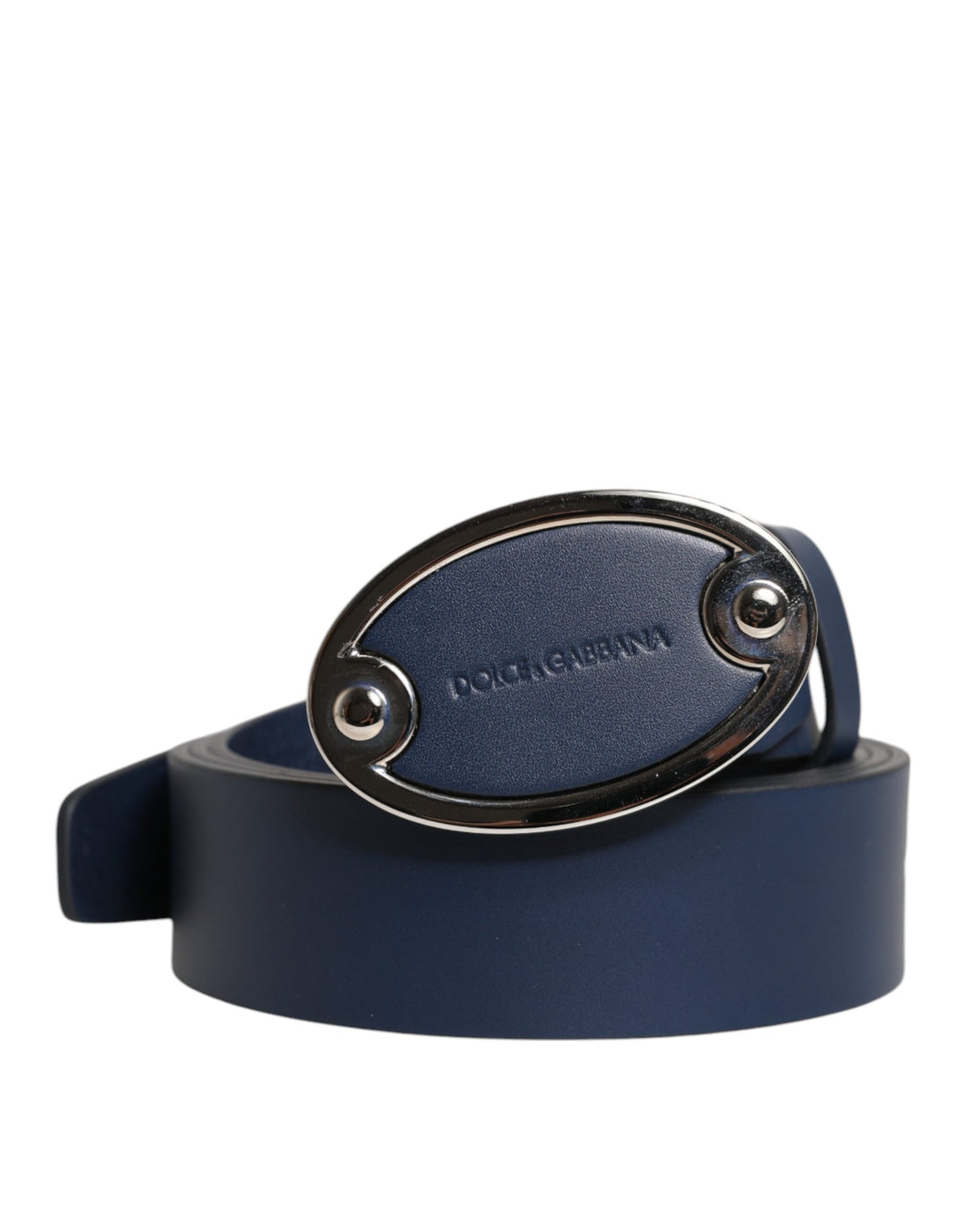 Dolce &amp; Gabbana Blue Leather Classic Metal Logo Buckle Belt