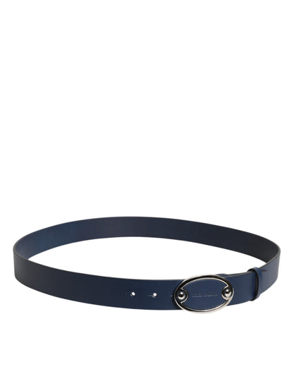 Dolce &amp; Gabbana Blue Leather Classic Metal Logo Buckle Belt