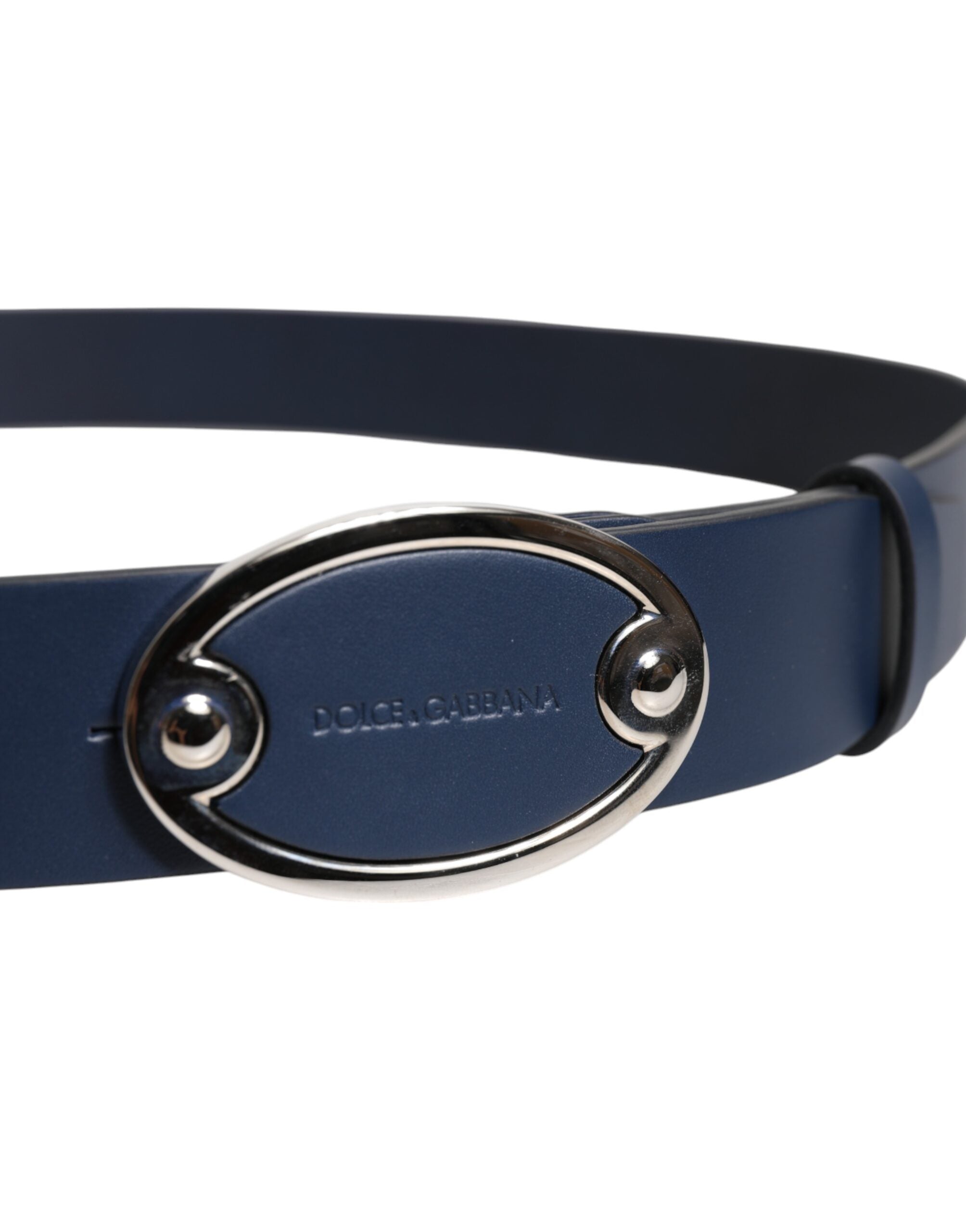 Dolce &amp; Gabbana Blue Leather Classic Metal Logo Buckle Belt