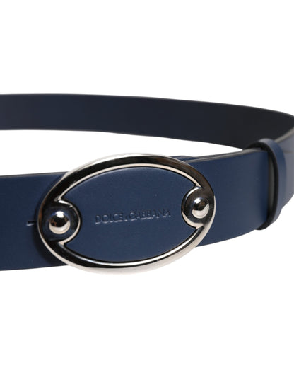 Dolce &amp; Gabbana Blue Leather Classic Metal Logo Buckle Belt