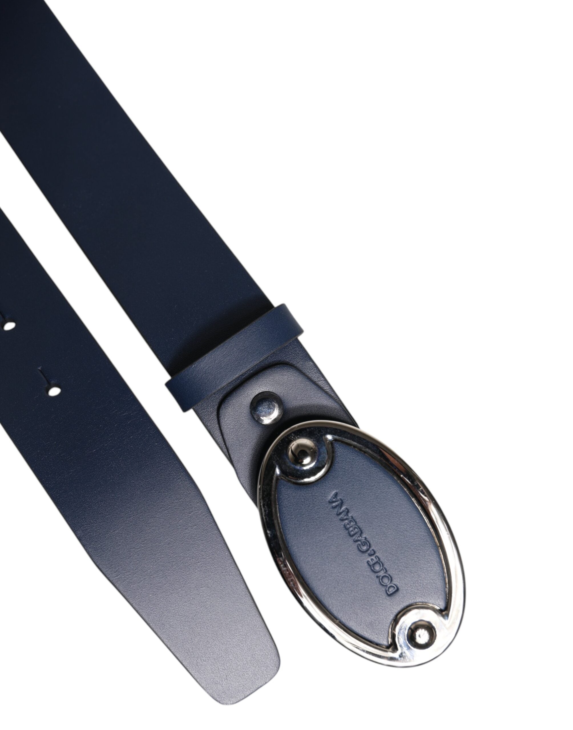 Dolce &amp; Gabbana Blue Leather Classic Metal Logo Buckle Belt