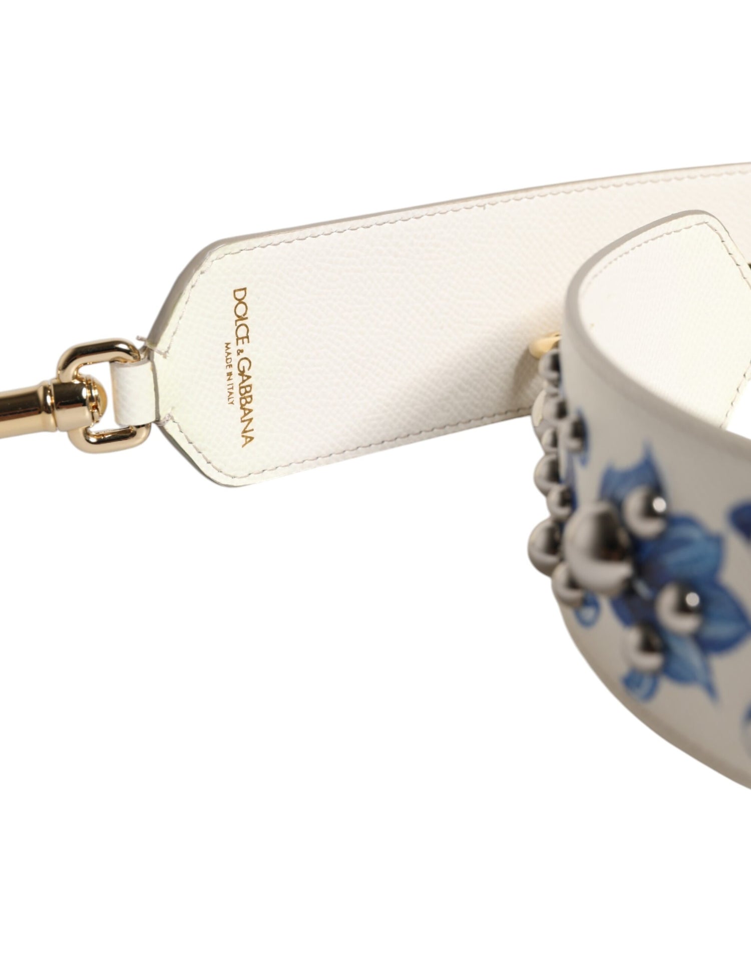Dolce &amp; Gabbana White Blue Floral Leather Stud Shoulder Strap