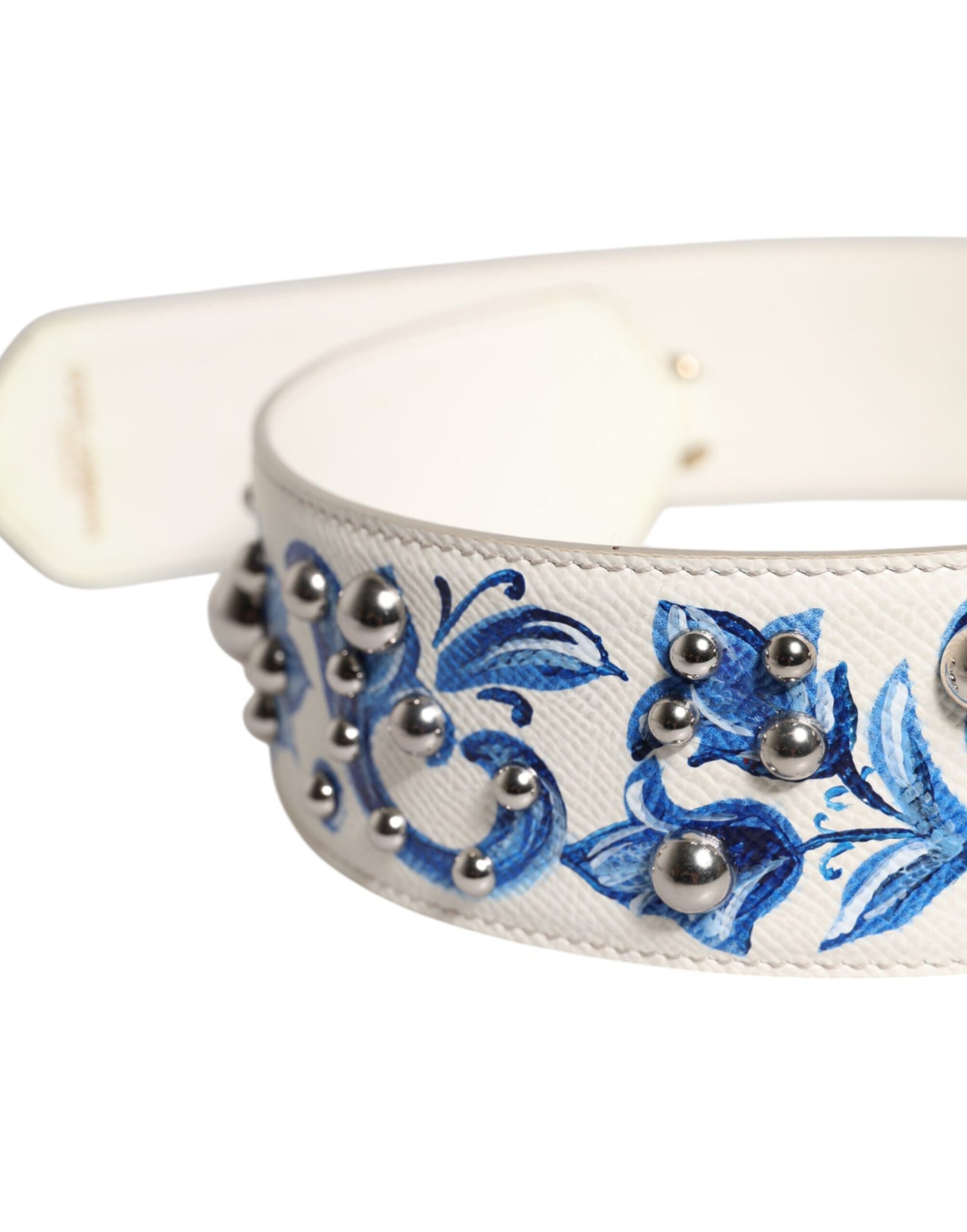 Dolce &amp; Gabbana White Blue Floral Leather Stud Shoulder Strap