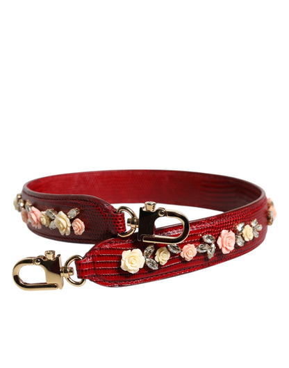 Dolce &amp; Gabbana Red Leather Floral Embellish Bag Shoulder Strap