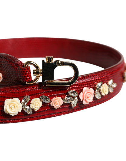 Dolce &amp; Gabbana Red Leather Floral Embellish Bag Shoulder Strap