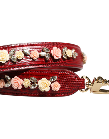 Dolce &amp; Gabbana Red Leather Floral Embellish Bag Shoulder Strap