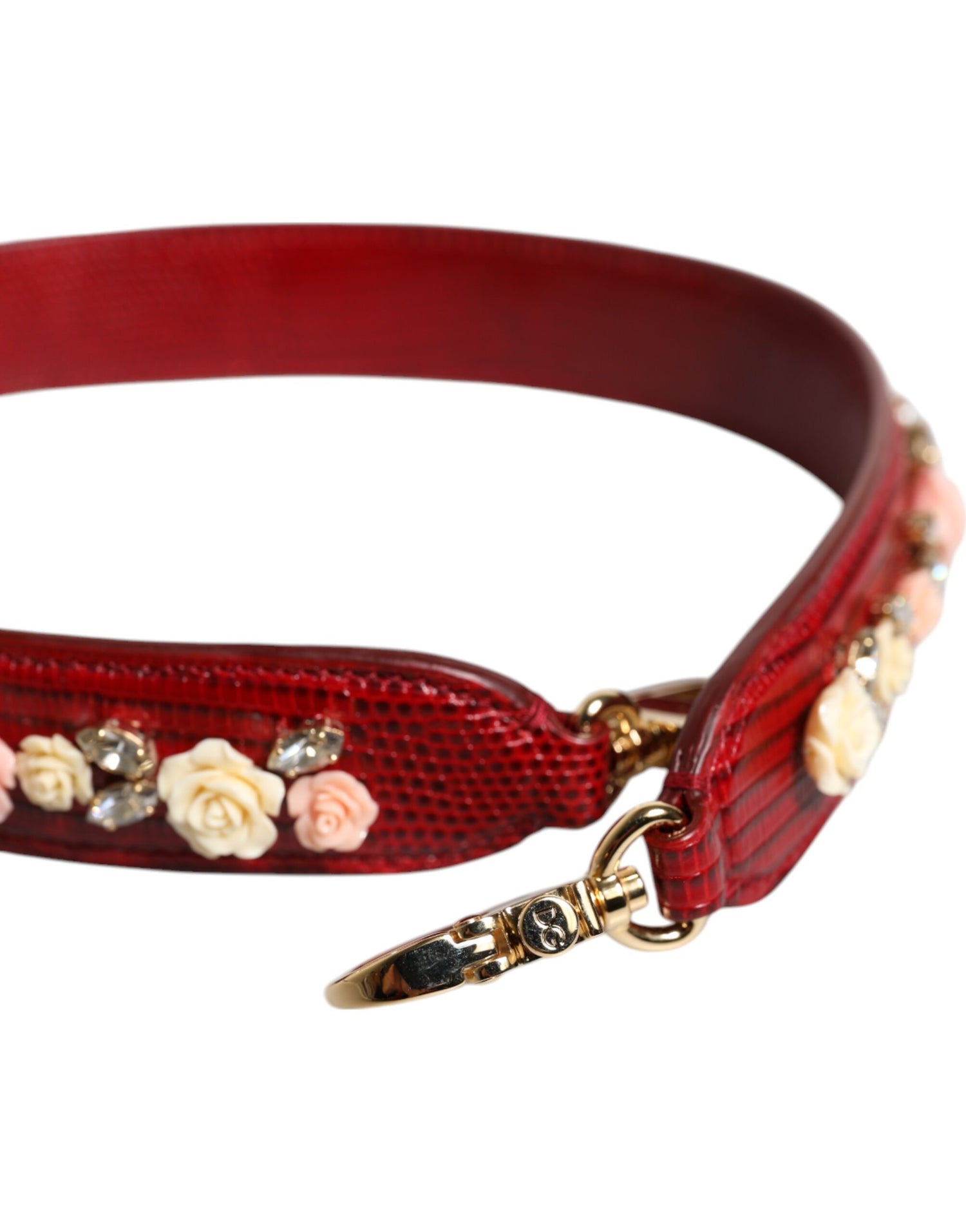 Dolce &amp; Gabbana Red Leather Floral Embellish Bag Shoulder Strap