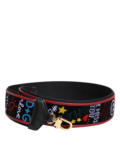 Dolce &amp; Gabbana Black Cotton Printed Bag Shoulder Strap
