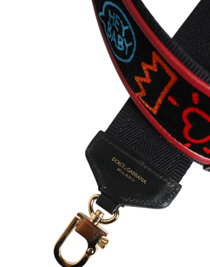 Dolce &amp; Gabbana Black Cotton Printed Bag Shoulder Strap