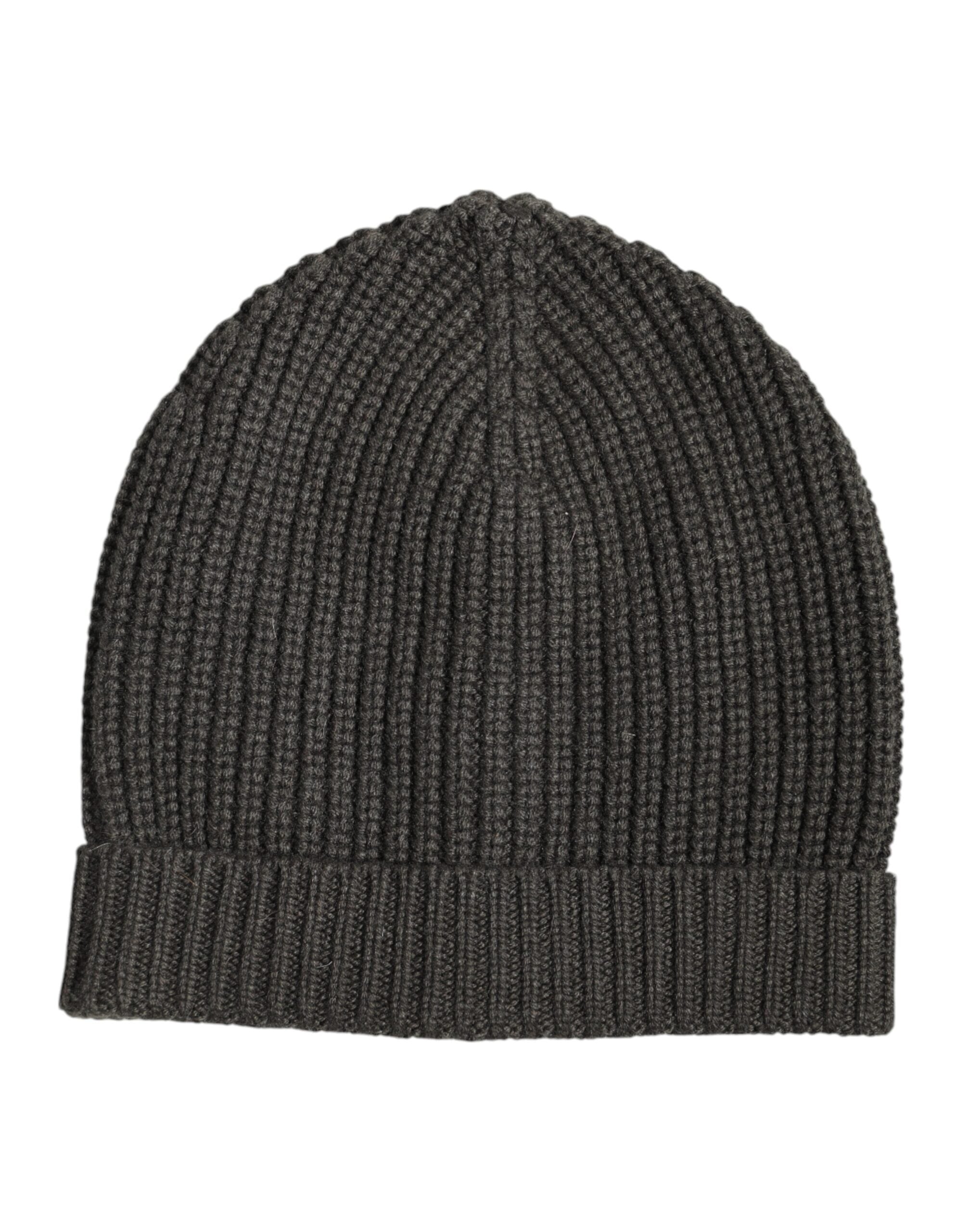 Dolce &amp; Gabbana Dark Gray Cashmere Knit Winter Beanie Hat