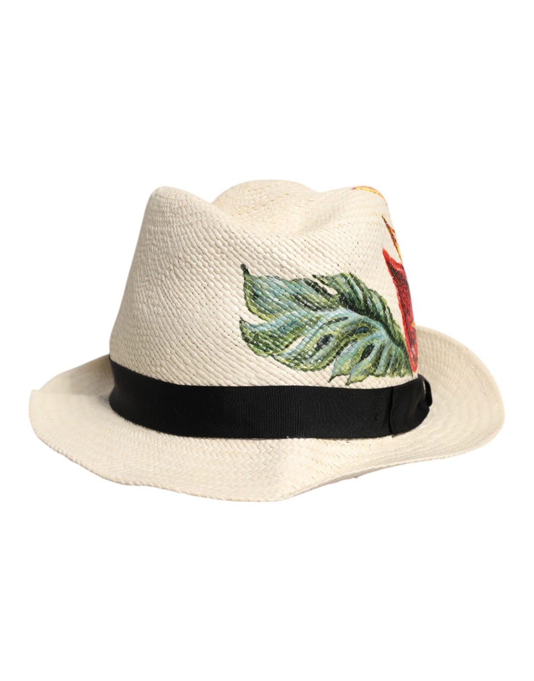 Dolce &amp; Gabbana Beige Floral Print Straw Wide Brim Fedora Hat
