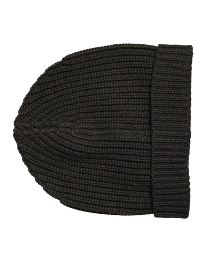 Dolce &amp; Gabbana Dark Gray Cashmere Knit Winter Beanie Hat