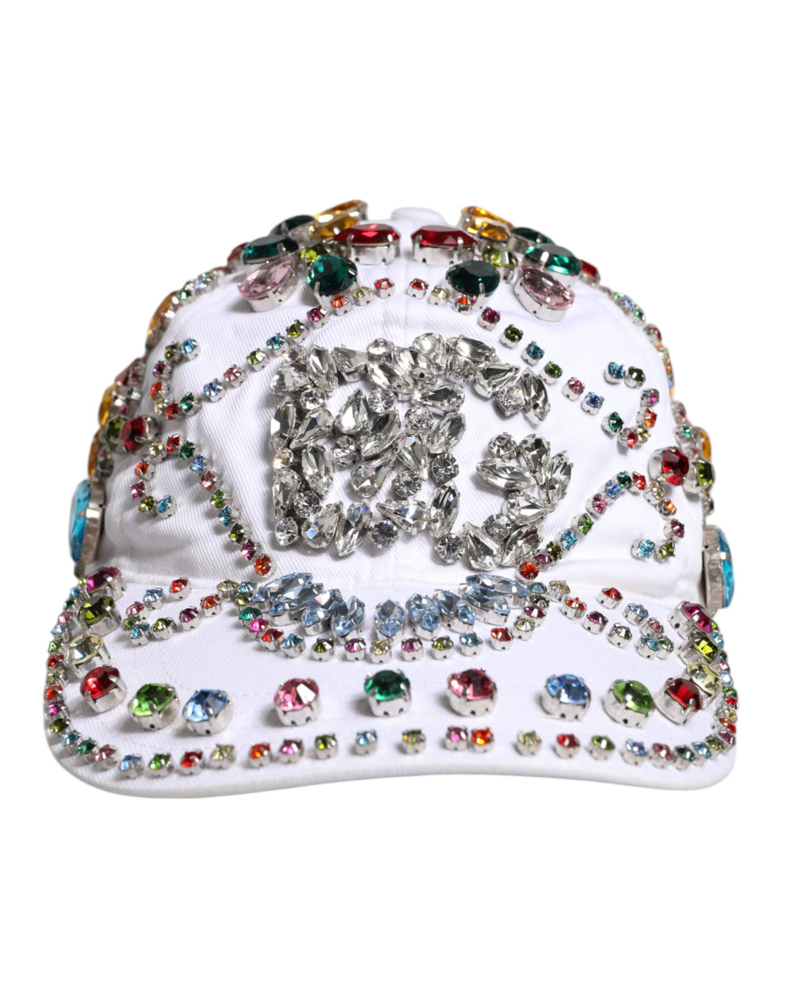 Dolce &amp; Gabbana White Multicolor Crystal Embellish Baseball Cap