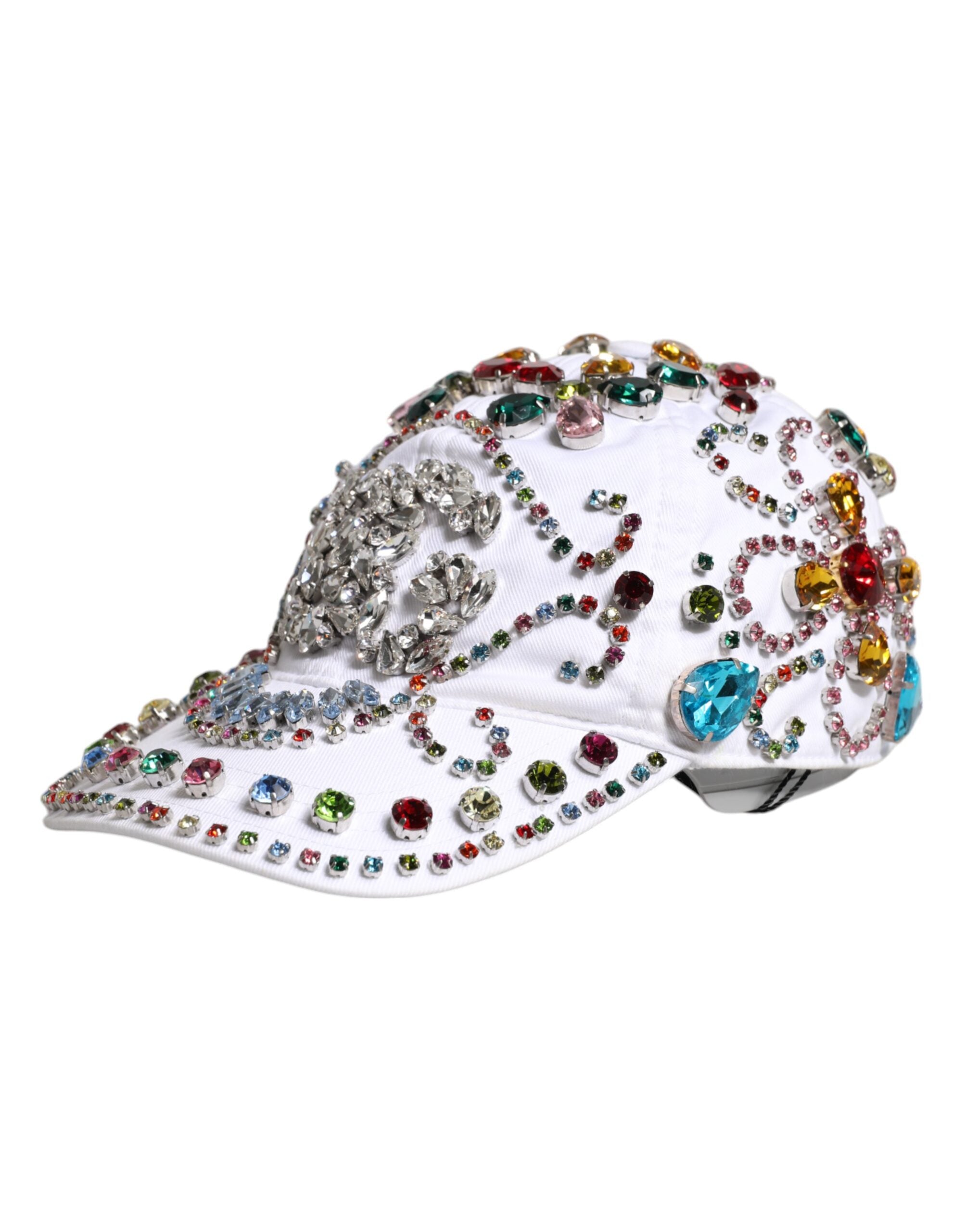Dolce &amp; Gabbana White Multicolor Crystal Embellish Baseball Cap