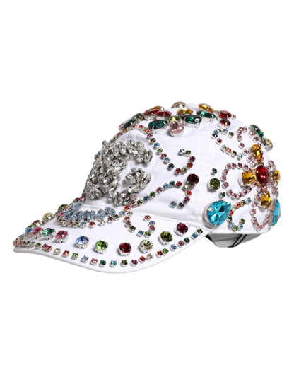 Dolce &amp; Gabbana White Multicolor Crystal Embellish Baseball Cap