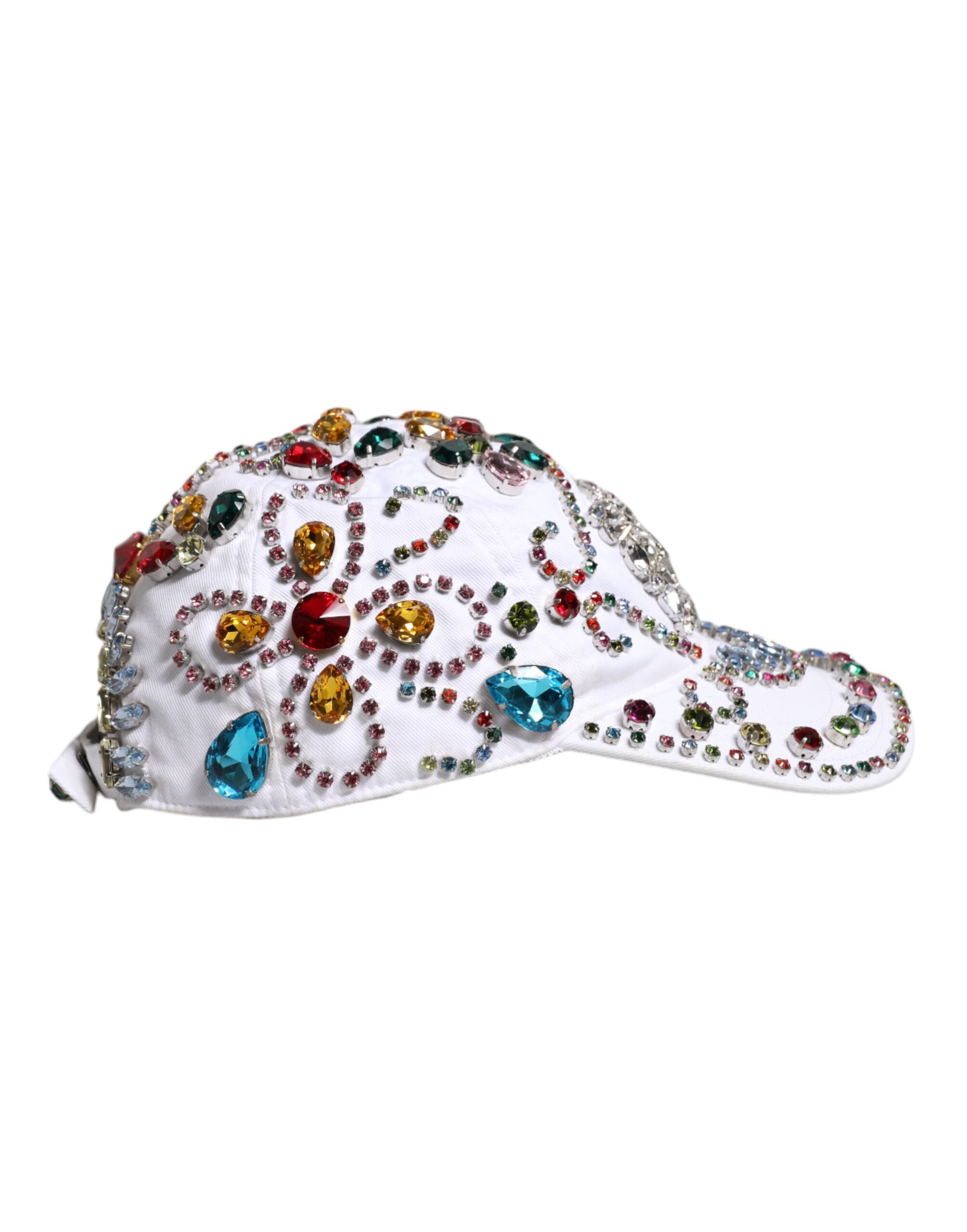 Dolce &amp; Gabbana White Multicolor Crystal Embellish Baseball Cap