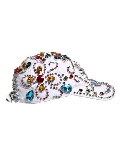 Dolce &amp; Gabbana White Multicolor Crystal Embellish Baseball Cap