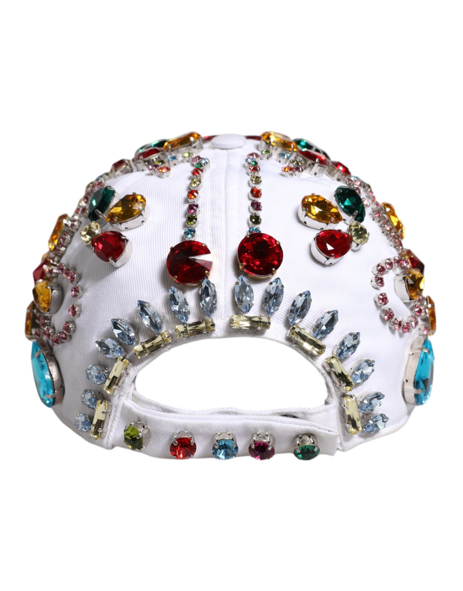 Dolce &amp; Gabbana White Multicolor Crystal Embellish Baseball Cap