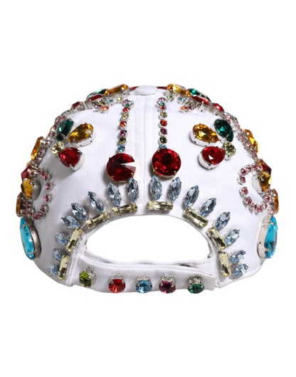 Dolce &amp; Gabbana White Multicolor Crystal Embellish Baseball Cap