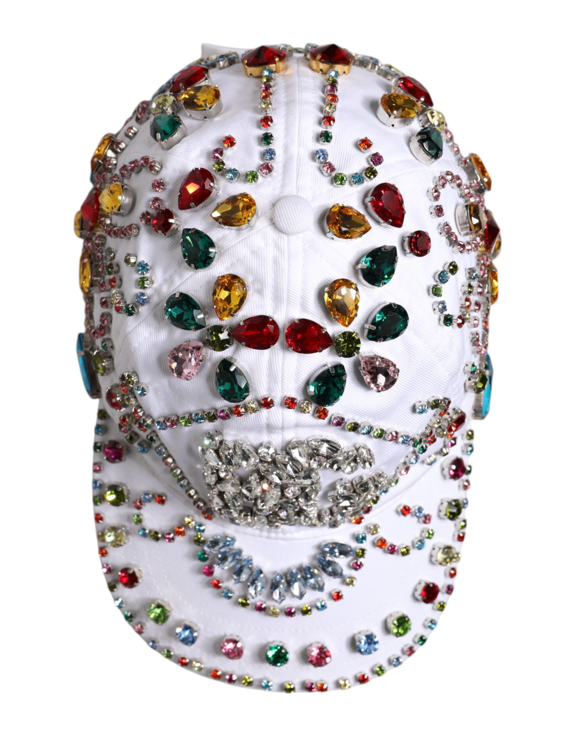 Dolce &amp; Gabbana White Multicolor Crystal Embellish Baseball Cap