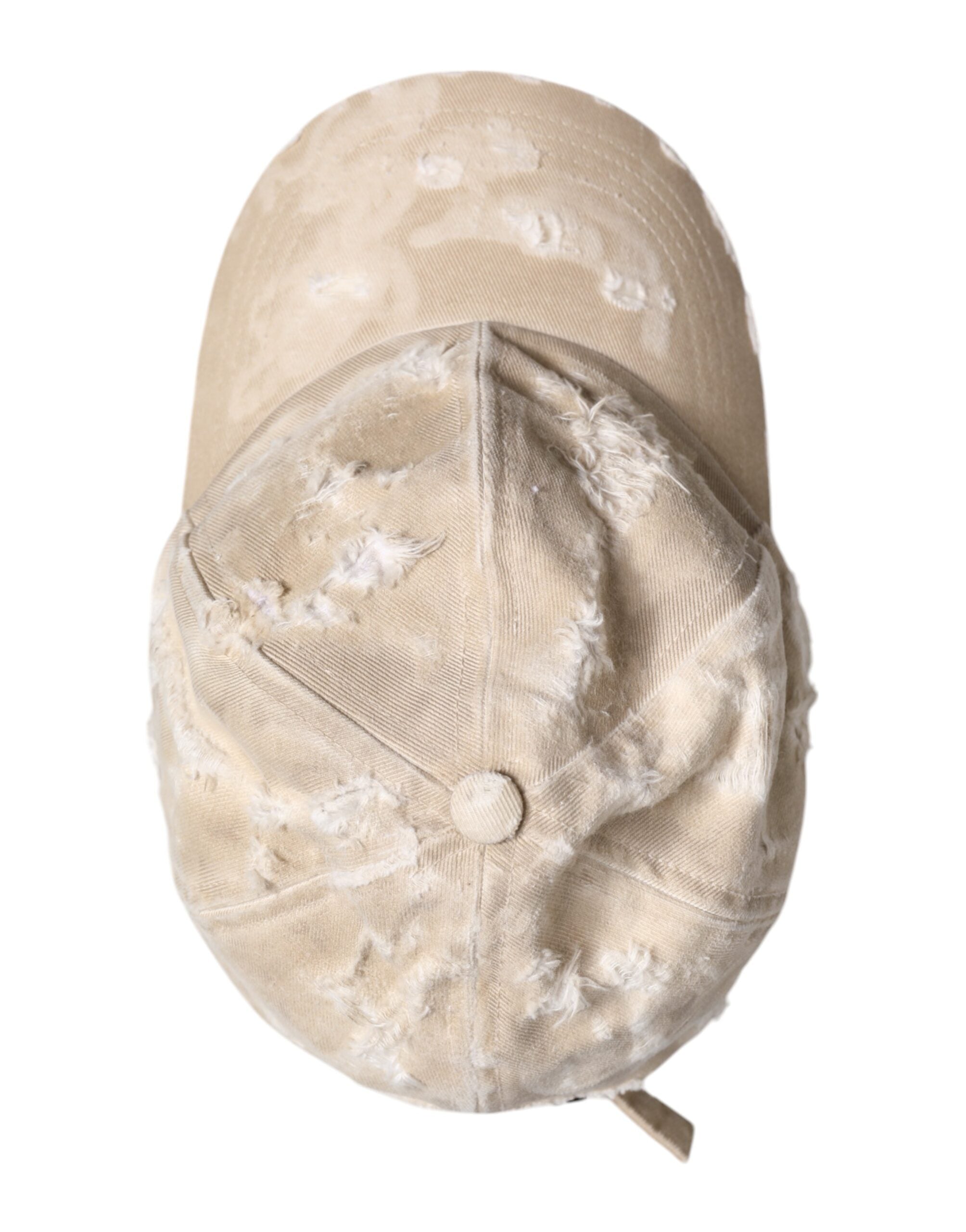Dolce &amp; Gabbana Beige Tattered Cotton 6 Panels Baseball Cap
