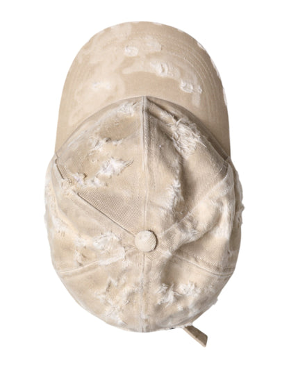 Dolce &amp; Gabbana Beige Tattered Cotton 6 Panels Baseball Cap